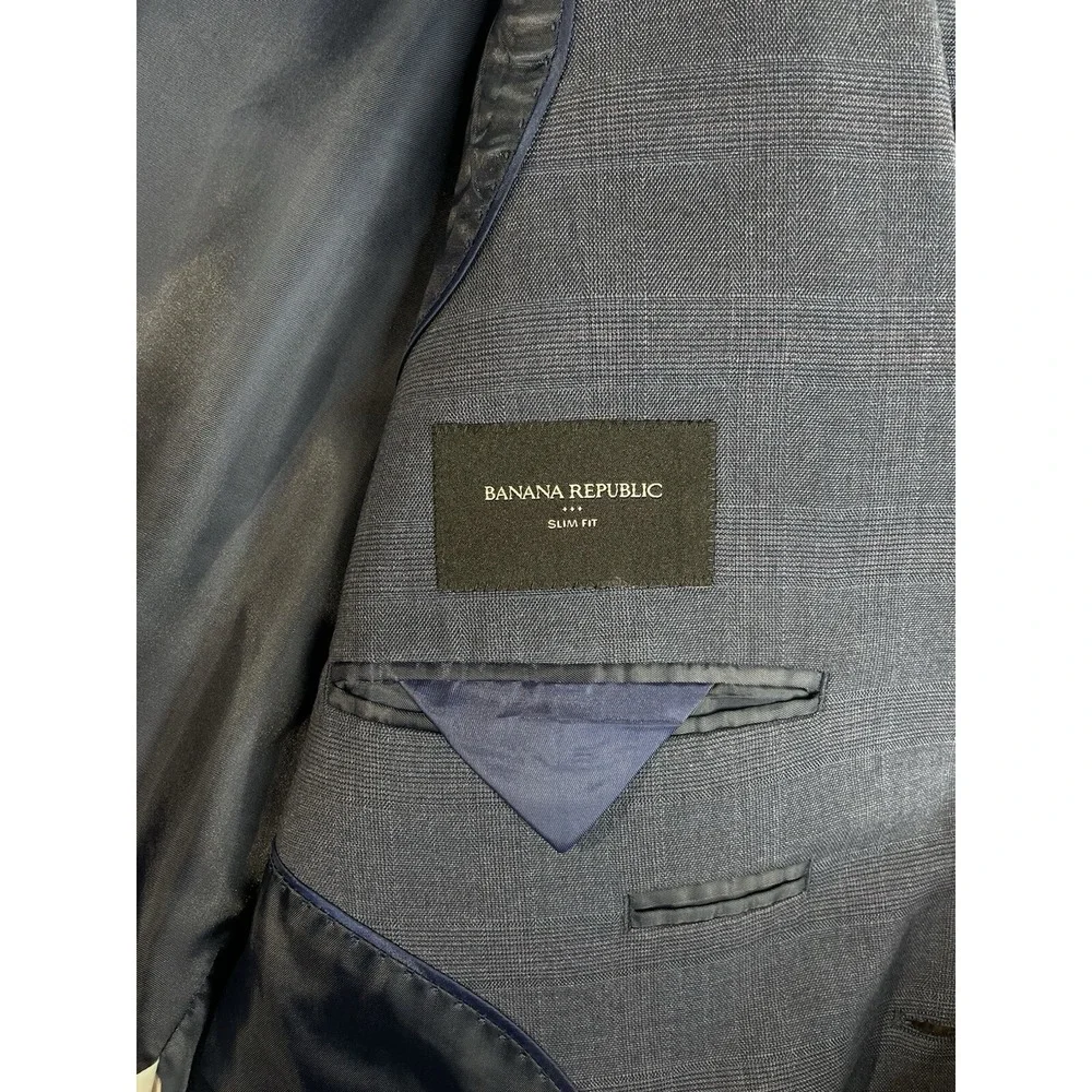 Banana‎ Republic Blazer Mens 44R Blue Glen Plaid Slim Fit Two Button Sport Coat